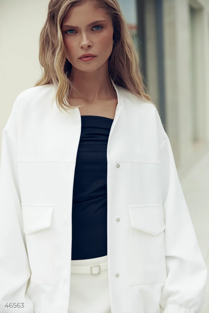 White elongated oversized bomber photo 3