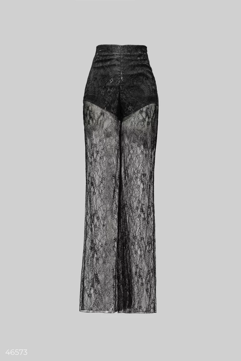 Black straight-cut pants with lace photo 5