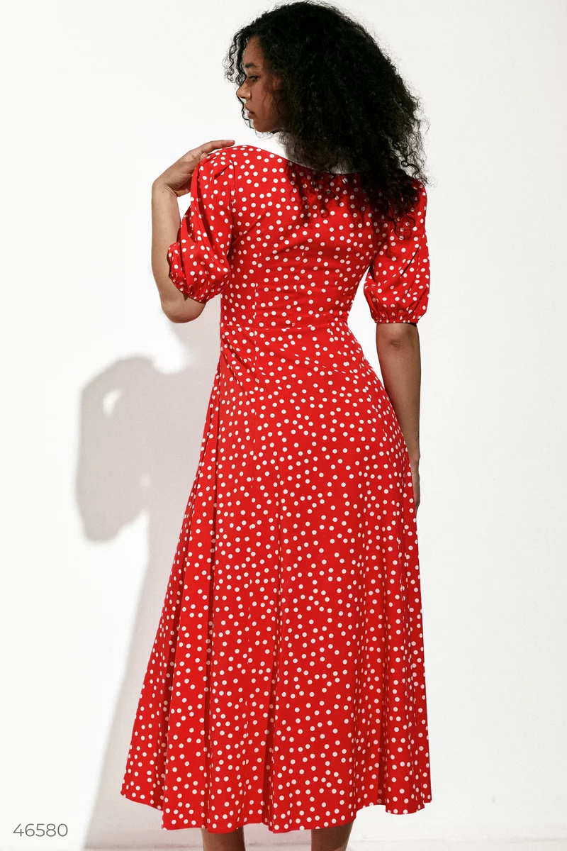 Червона сукня міді з принтом горох фотографія 5