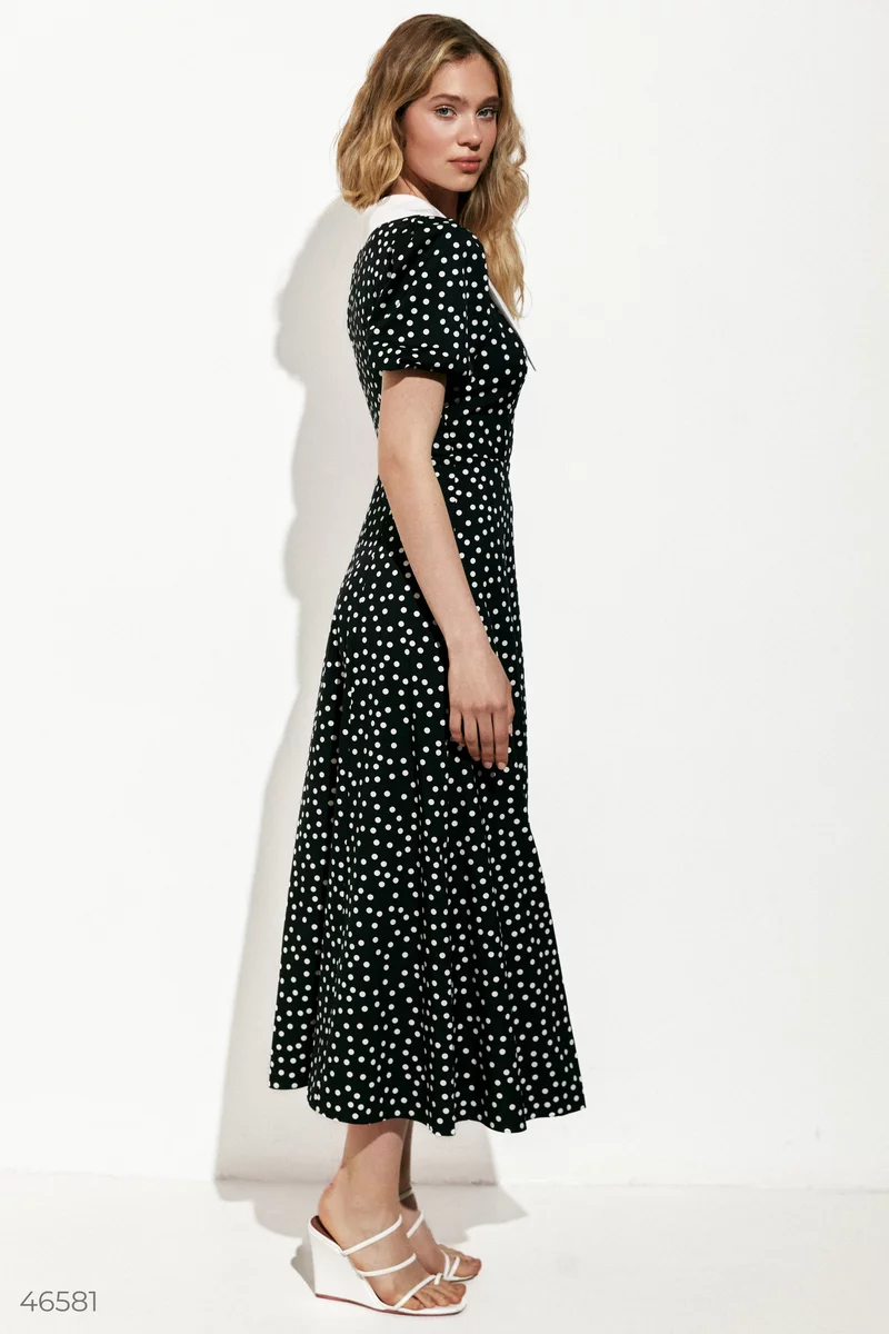 Black midi dress with a pea print photo 5