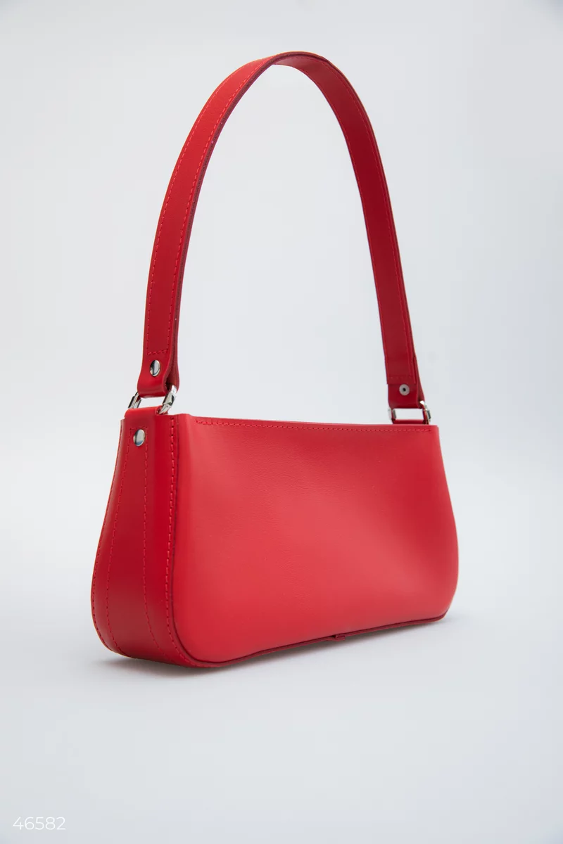 Красная сумка-трапеция из натуральной кожи фотография 1