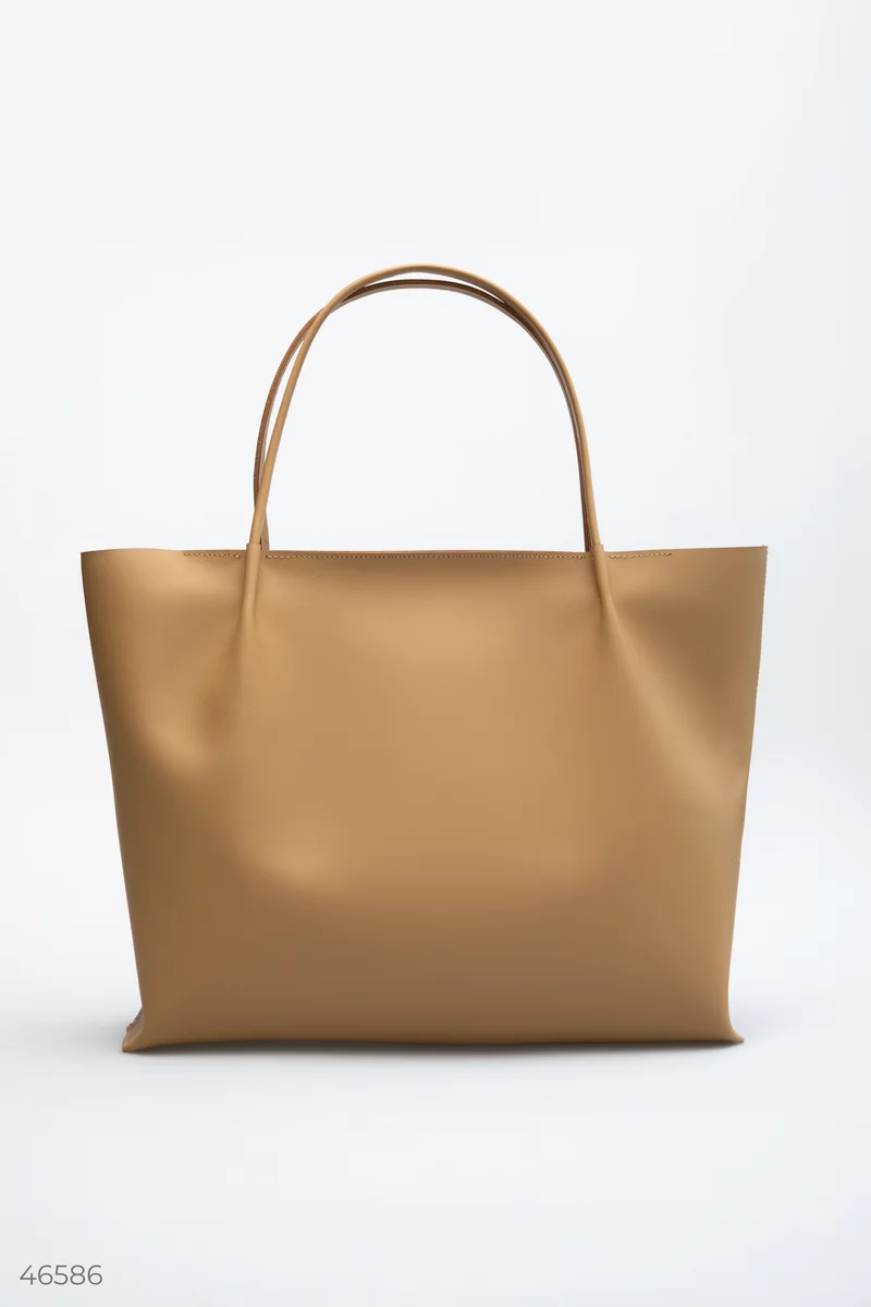 Beige shopper bag made of genuine leather photo 1