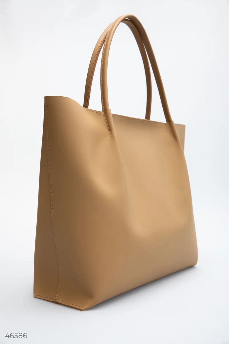 Beige shopper bag made of genuine leather photo 2