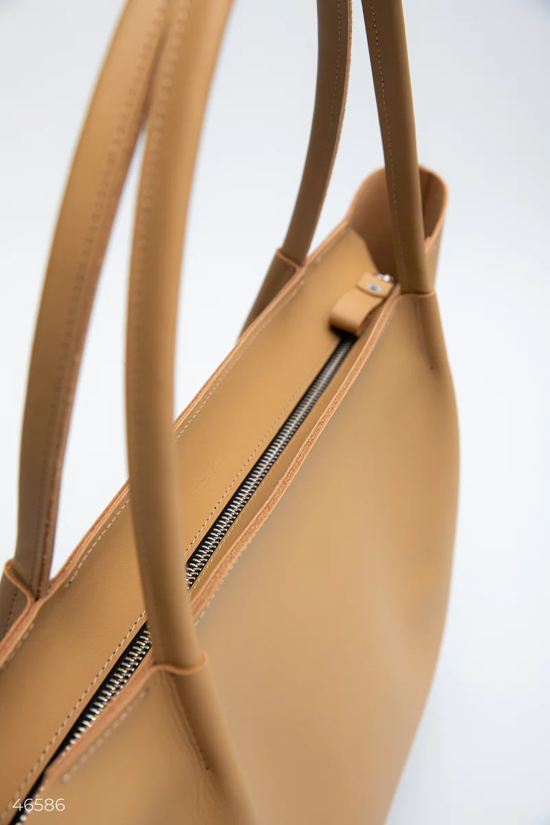 Beige shopper bag made of genuine leather photo 3