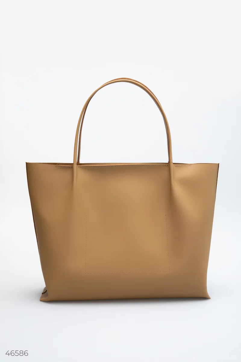 Beige shopper bag made of genuine leather photo 4