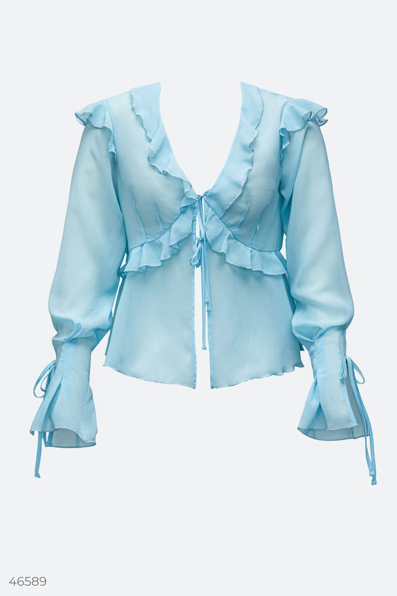 Blue chiffon blouse with ruffles (№ 46589) ♡ Gepur - women Blue chiffon blouse with ruffles (№ 46589) ♡ Gepur - women