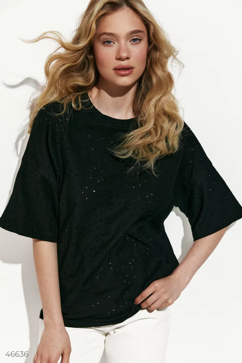 Black oversized t-shirt with torn elements photo 1