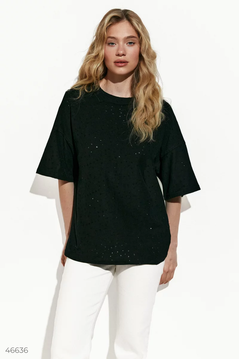 Black oversized t-shirt with torn elements photo 4