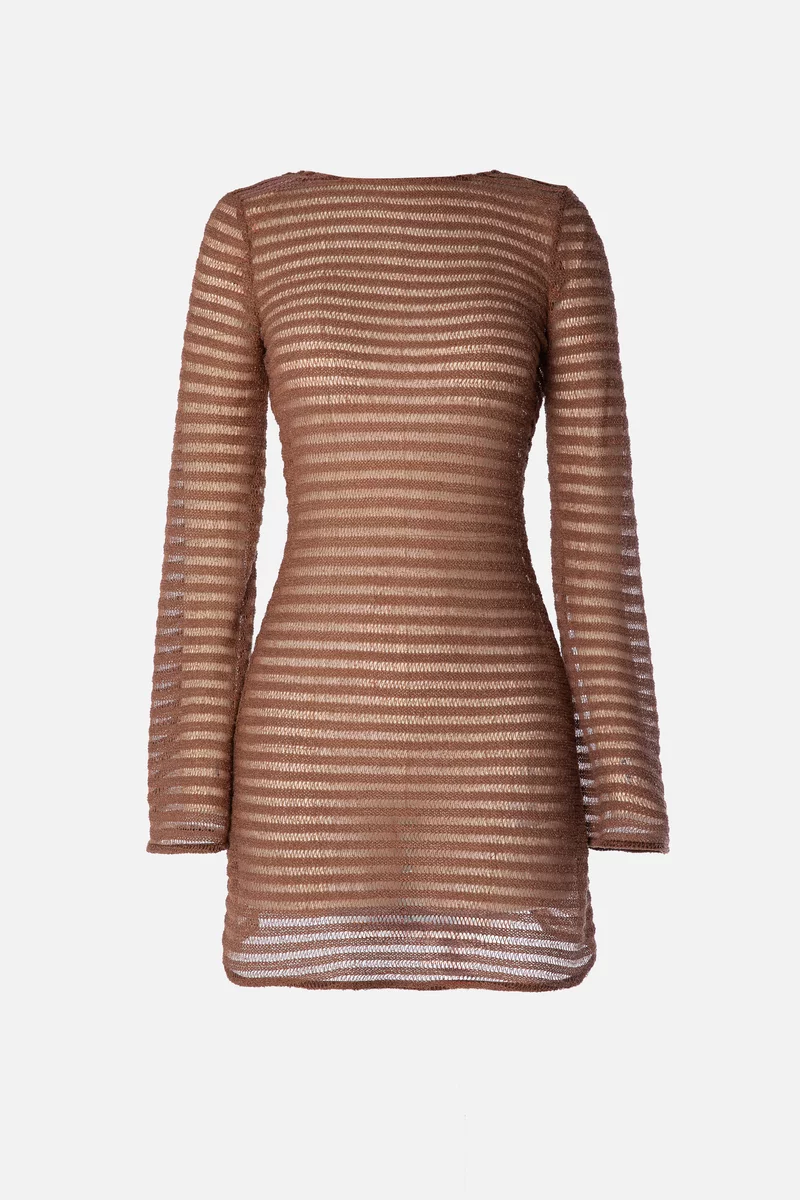 Brown mini tunic dress with open back photo 1