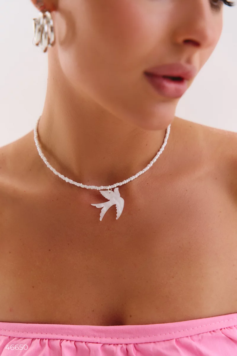 White choker with swallow pendant photo 2