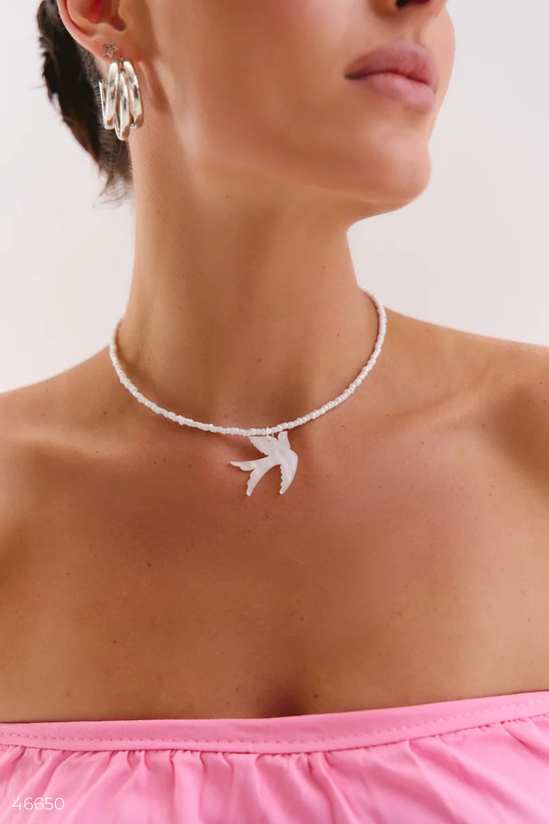 White choker with swallow pendant photo 3