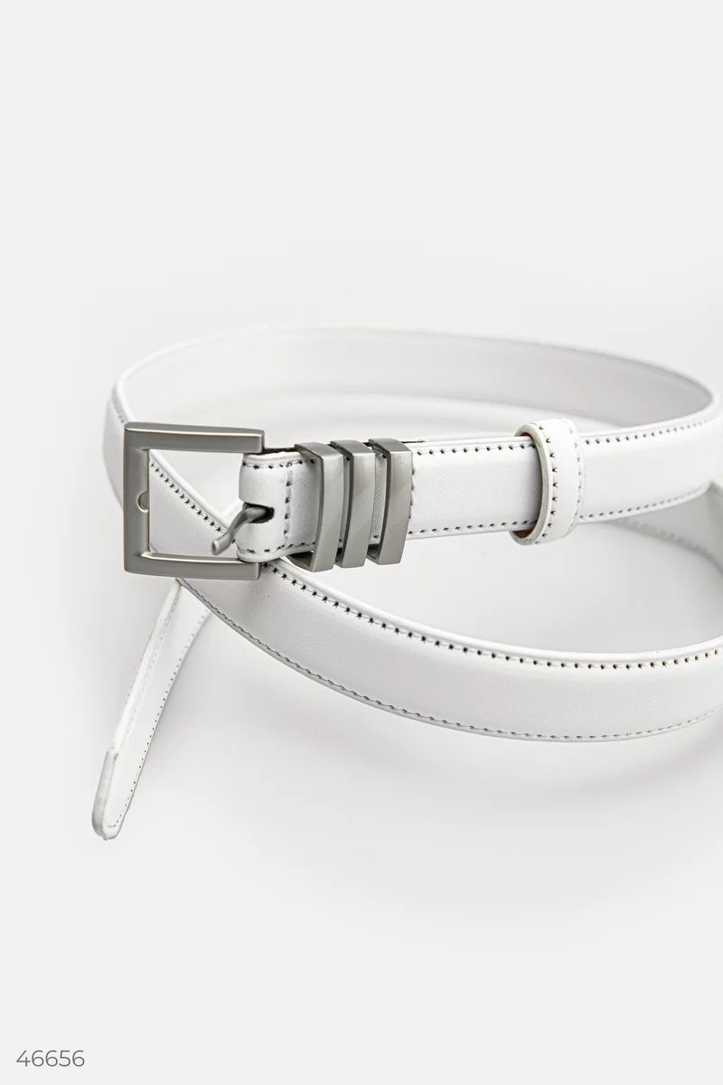 White leather belt with a square buckle photo 2