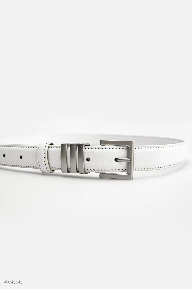 White leather belt with a square buckle photo 3