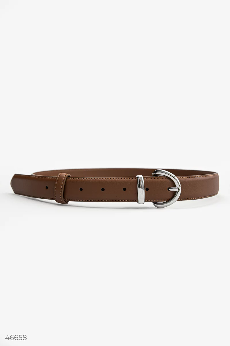 Brown leather belt with rounded buckle photo 1