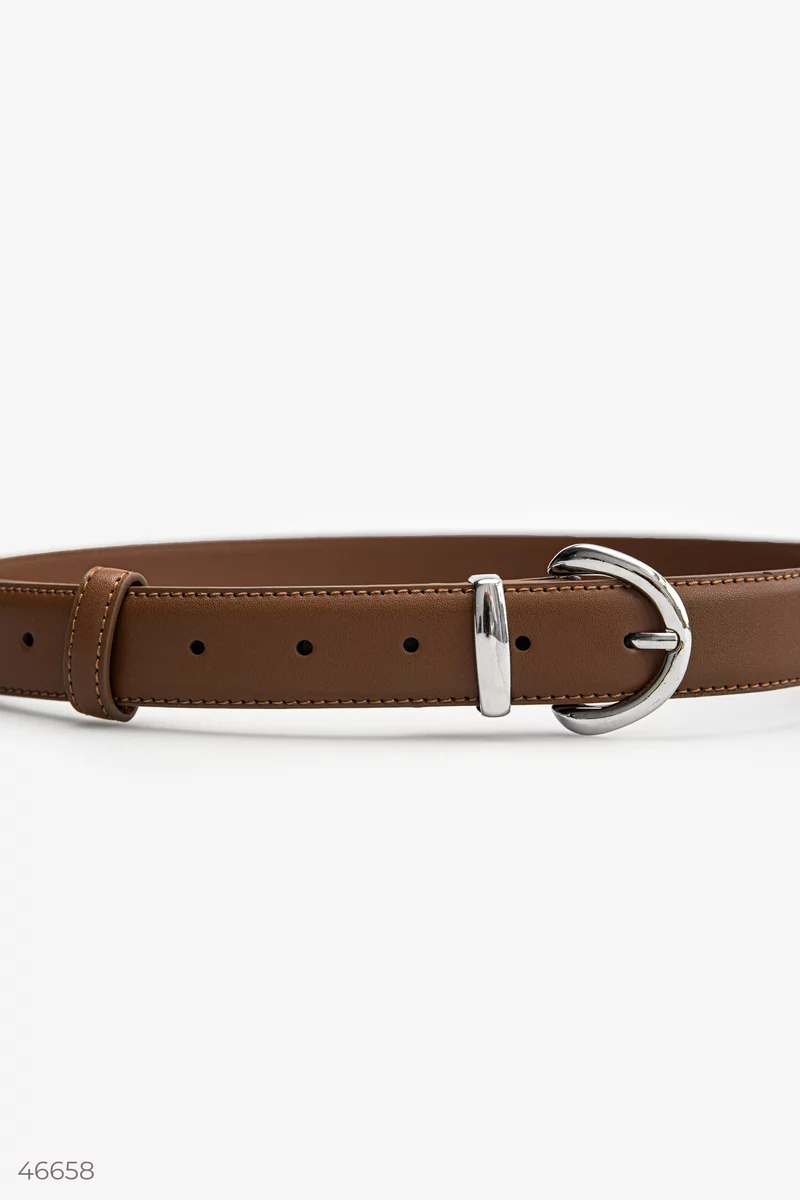 Brown leather belt with rounded buckle photo 3