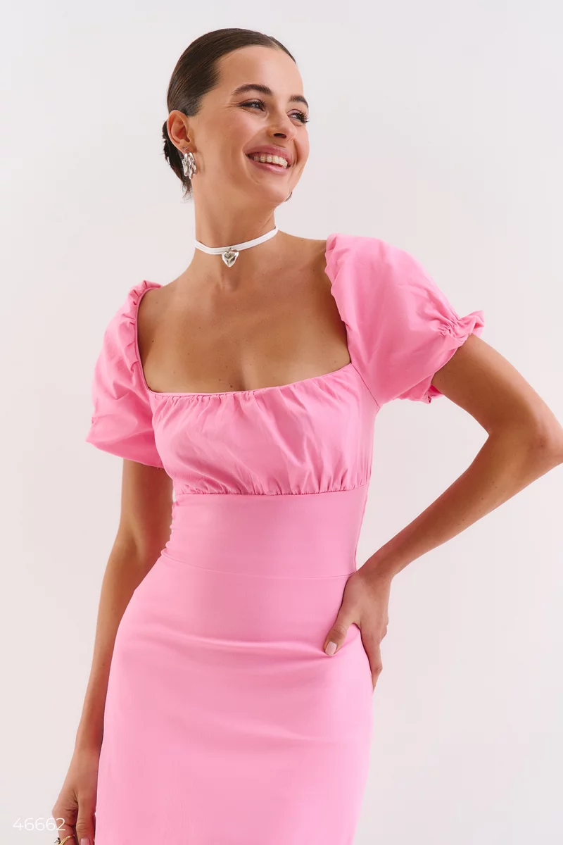 Розовое платье мини со шнуровкой фотография 3