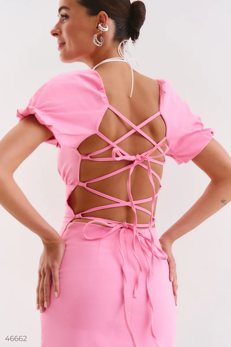 Розовое платье мини со шнуровкой фотография 4