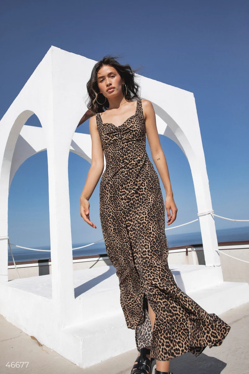 Сукня міді на бретелях з леопардовим принтом фотографія 4