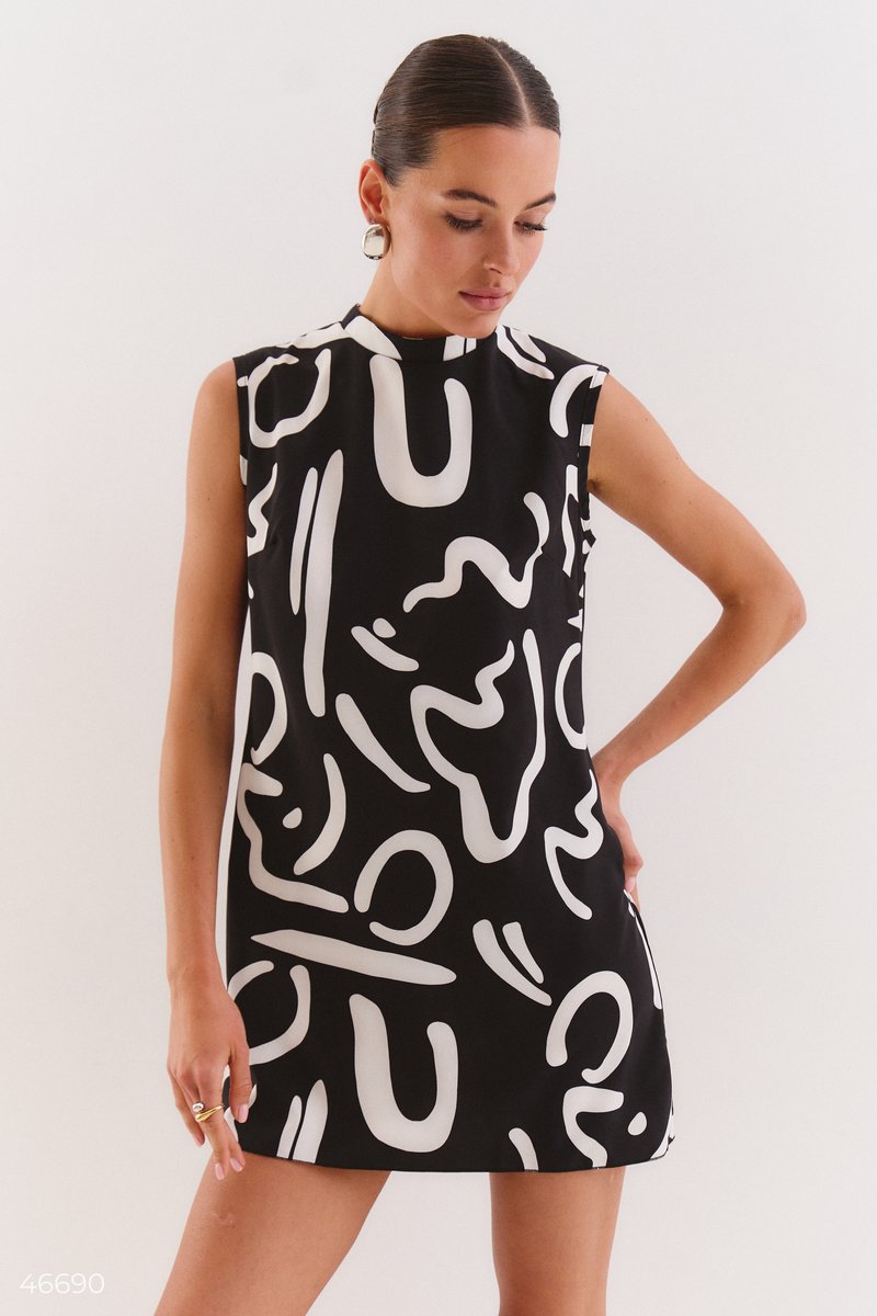 

Сукня-трапеція міні з чорно-білим принтом