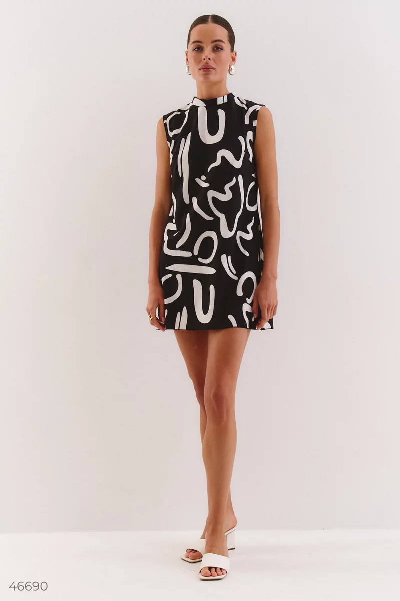 A-line mini dress with a black and white print photo 5