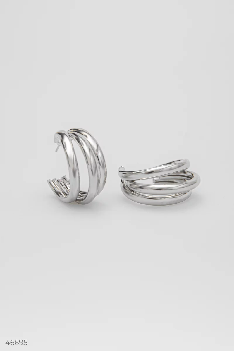 Silver earrings triple rings photo 3