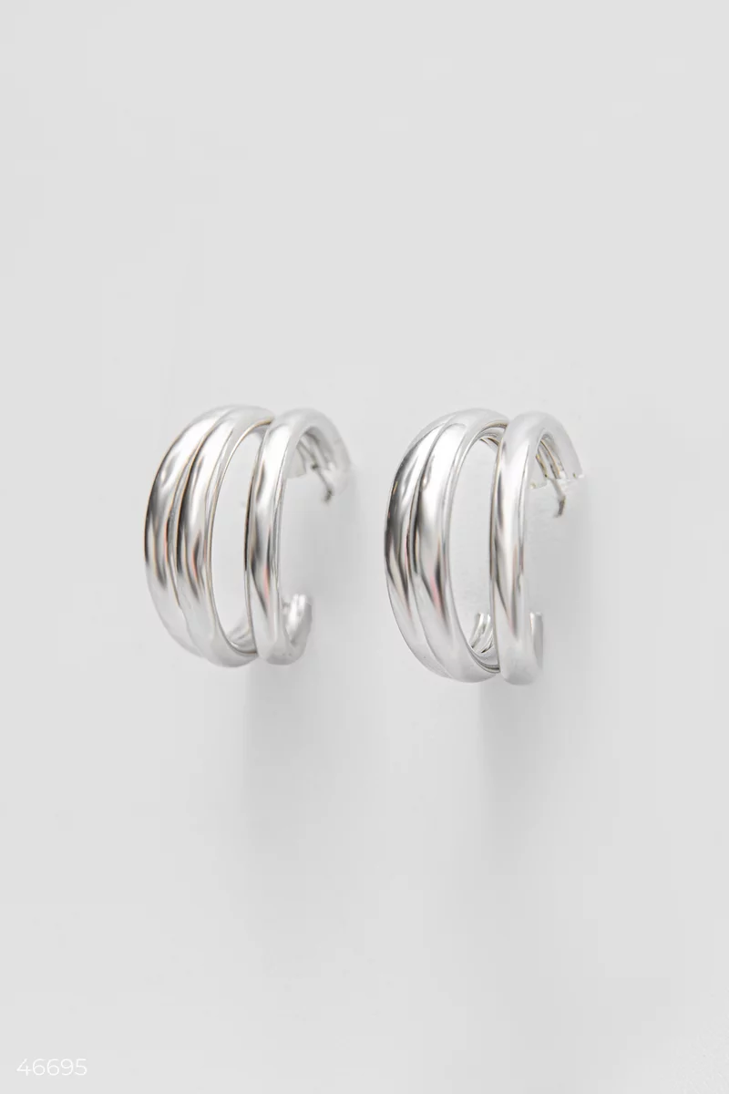 Silver earrings triple rings photo 4