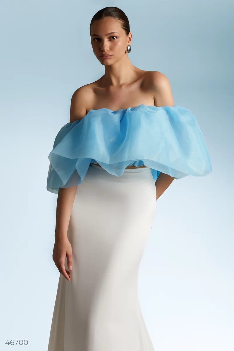 Blue bandeau top made of organza photo 1