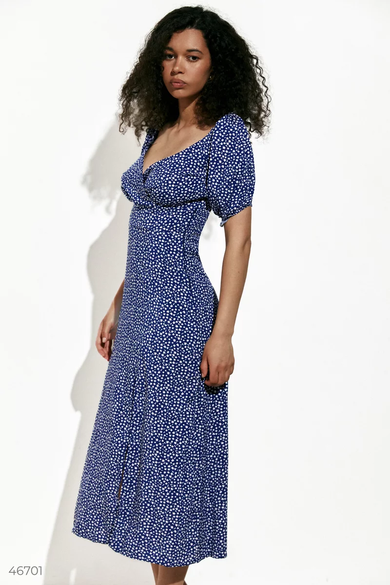Blue midi dress with floral print photo 5