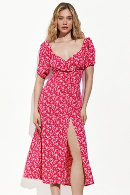 Red midi dress with floral print photo 3