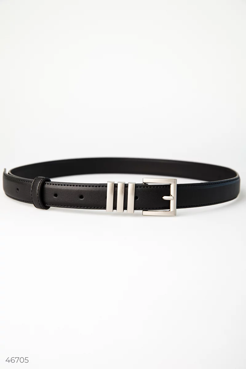 Black leather belt with a square buckle photo 1