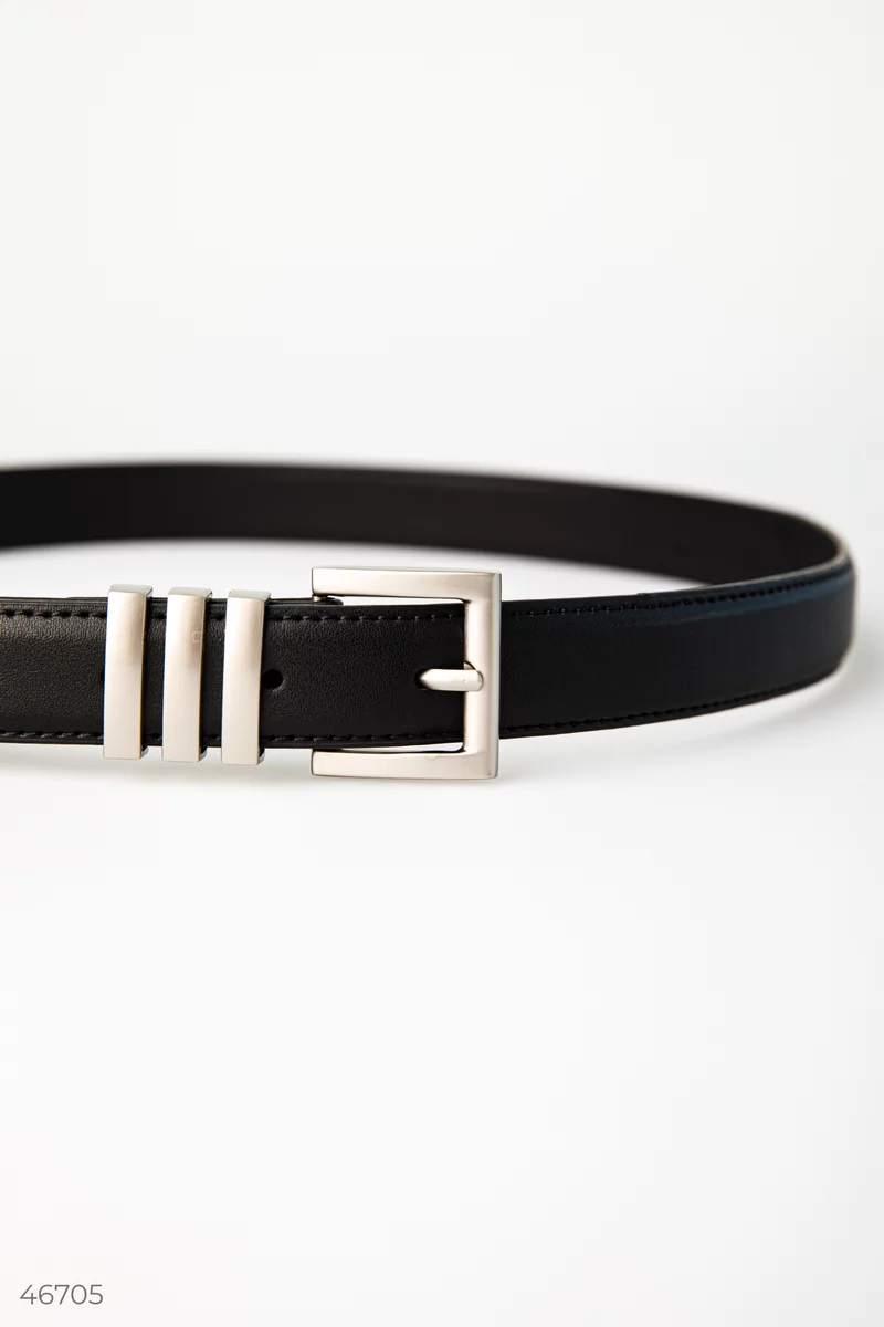 Black leather belt with a square buckle photo 2