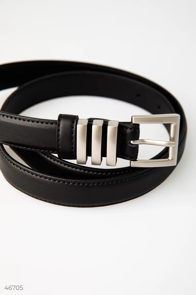 Black leather belt with a square buckle photo 3