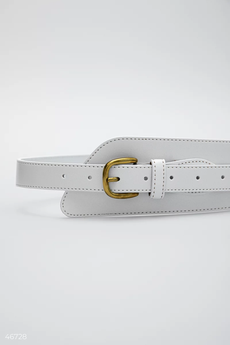 Белый широкий кожаный ремень-корсет фотография 3