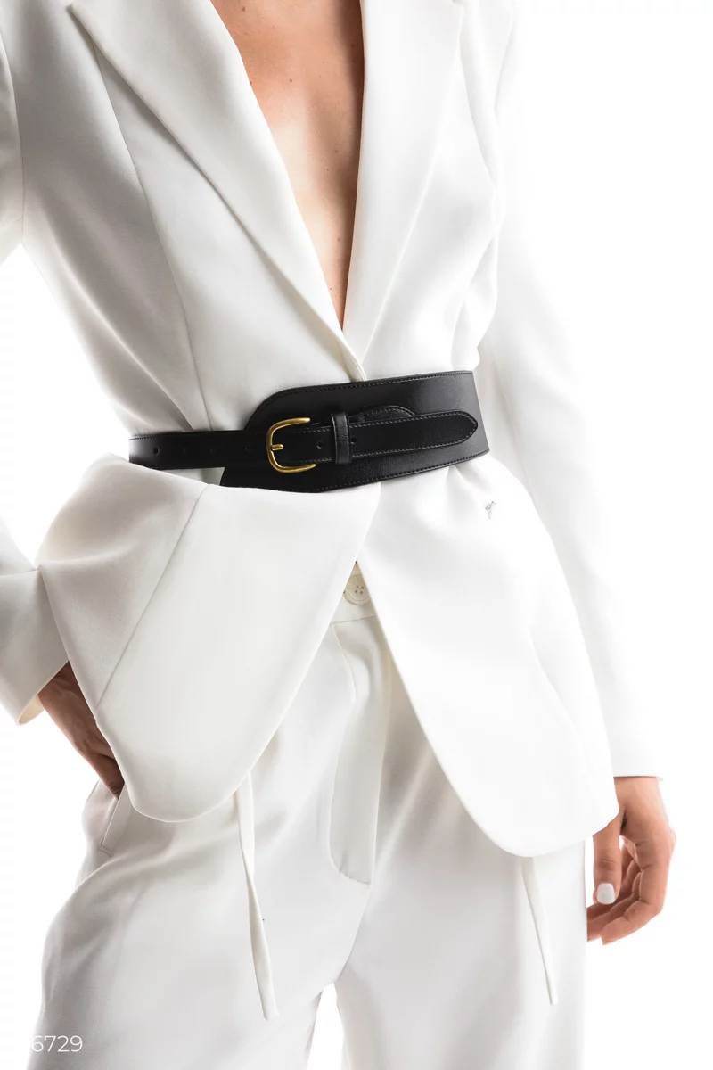 Black wide leather corset belt photo 3