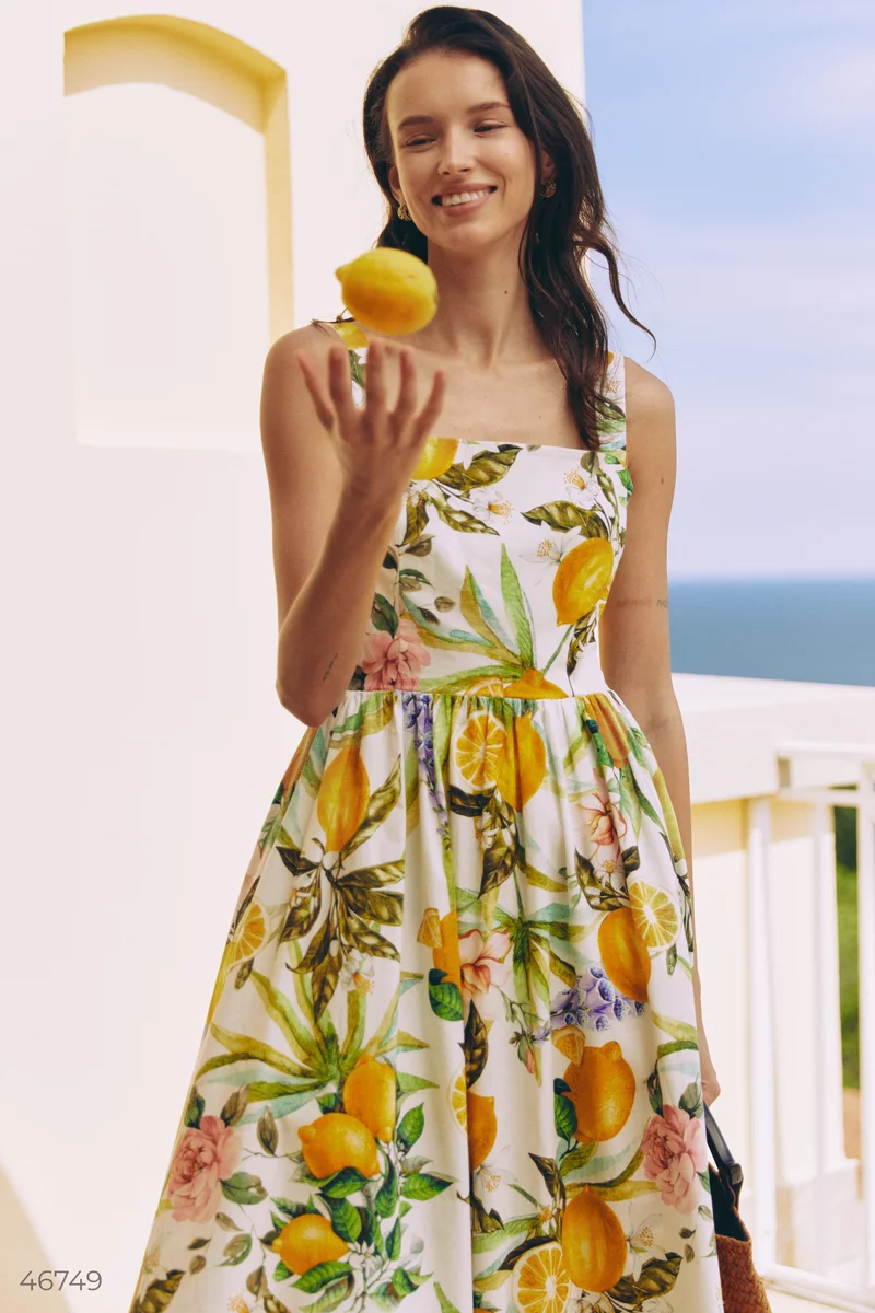 Maxi sundress with bright lemon print photo 2