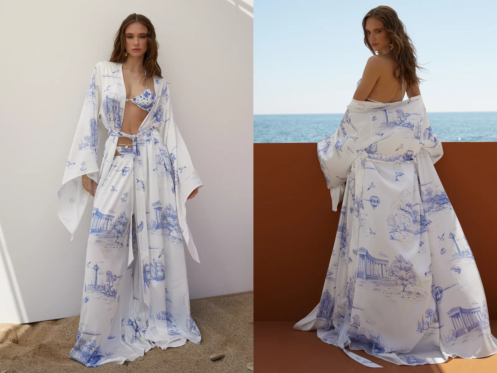 Milk silk kimono with nautical print photo 1