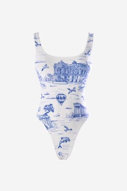 Молочный цельный купальник-боди на широких бретелях