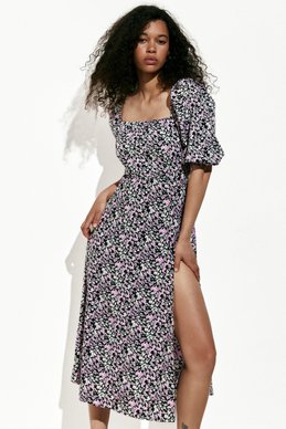 Purple midi dress with print and lace-up photo 1