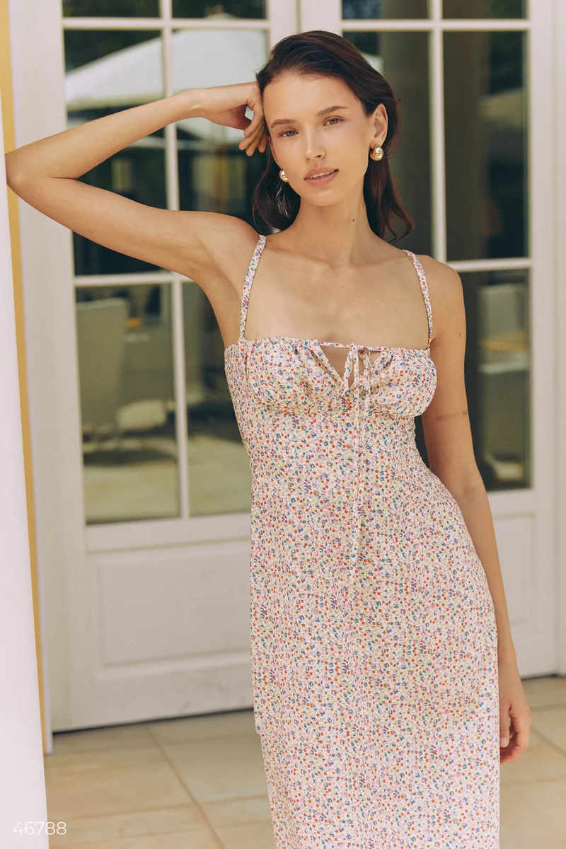Milk sundress with straps with floral print photo 2