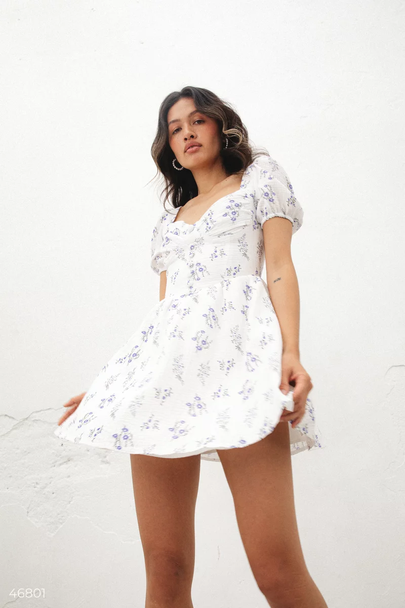 White muslin dress with floral print photo 3