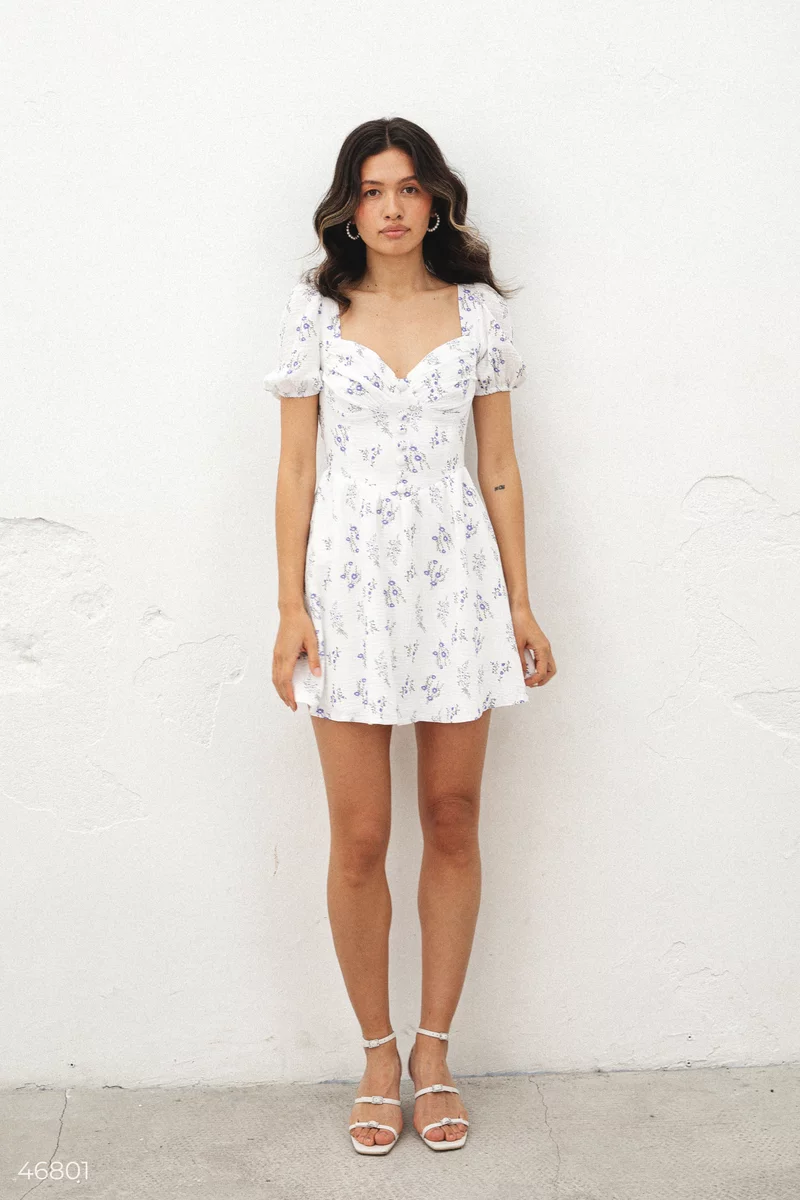 White muslin dress with floral print photo 4