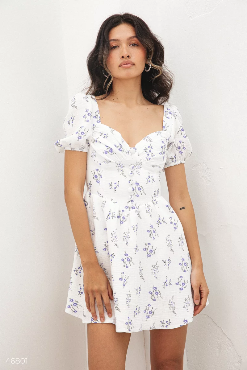 White muslin dress with floral print photo 5