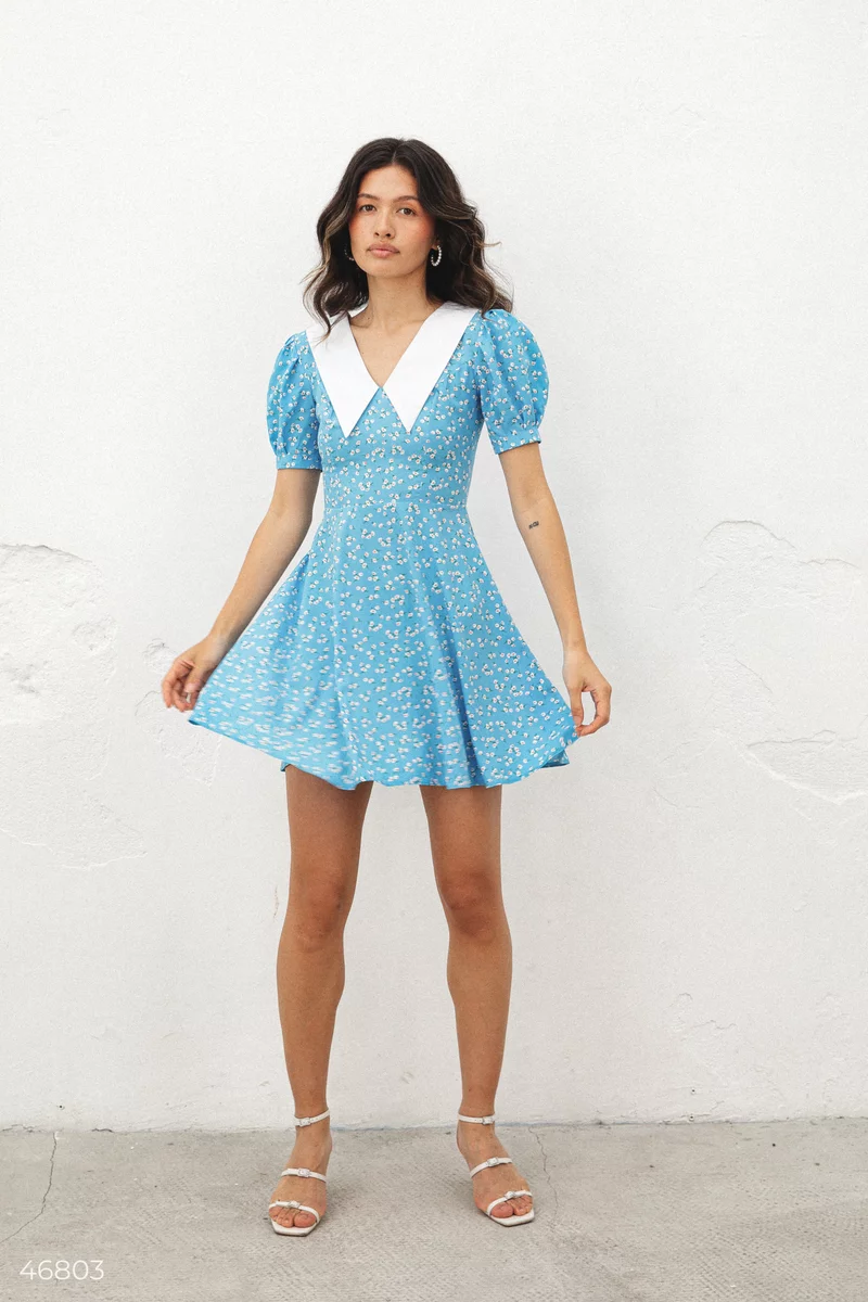Блакитна сукня міні з коміром фотографія 2