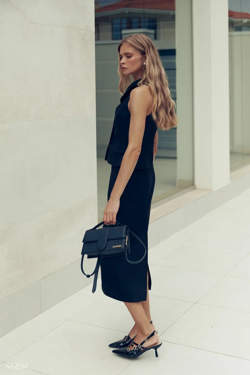 Black midi vest and skirt set (№ 46841) ♡ Gepur - women