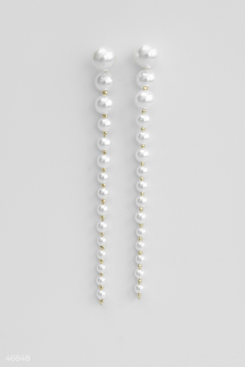 

Золотисті довгі сережки-підвіски з перлинами