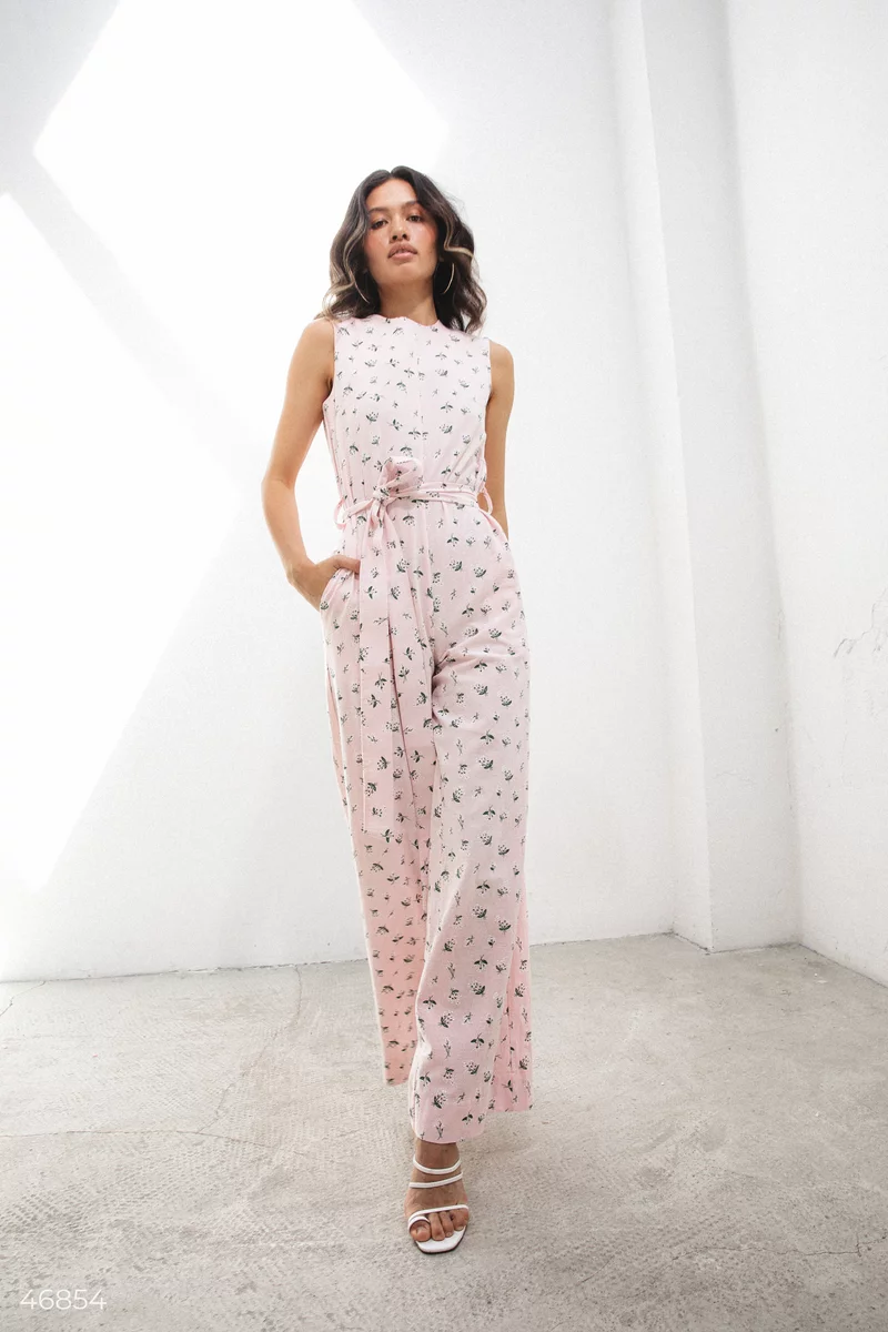 Pink jumpsuit with floral print photo 1