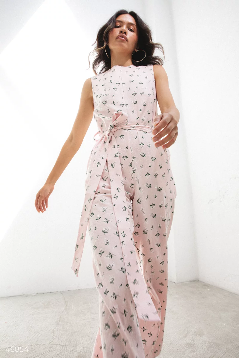 Pink jumpsuit with floral print photo 2