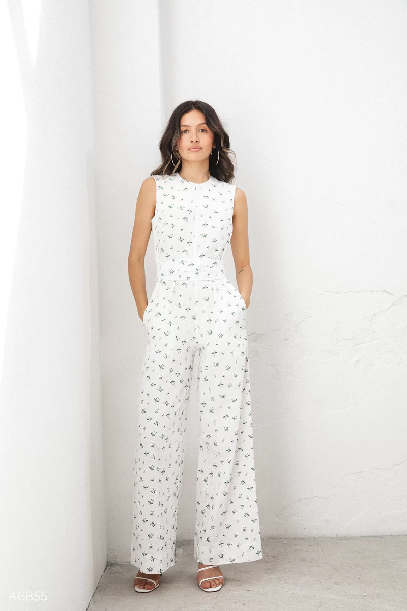 White jumpsuit with floral print photo 1