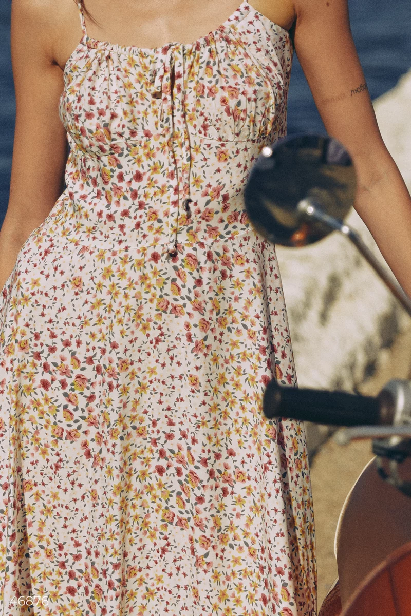 Pink midi sundress with floral print photo 3