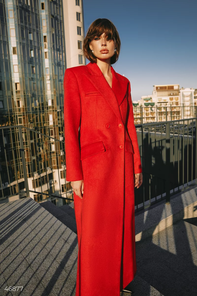 Red long double-breasted coat photo 1